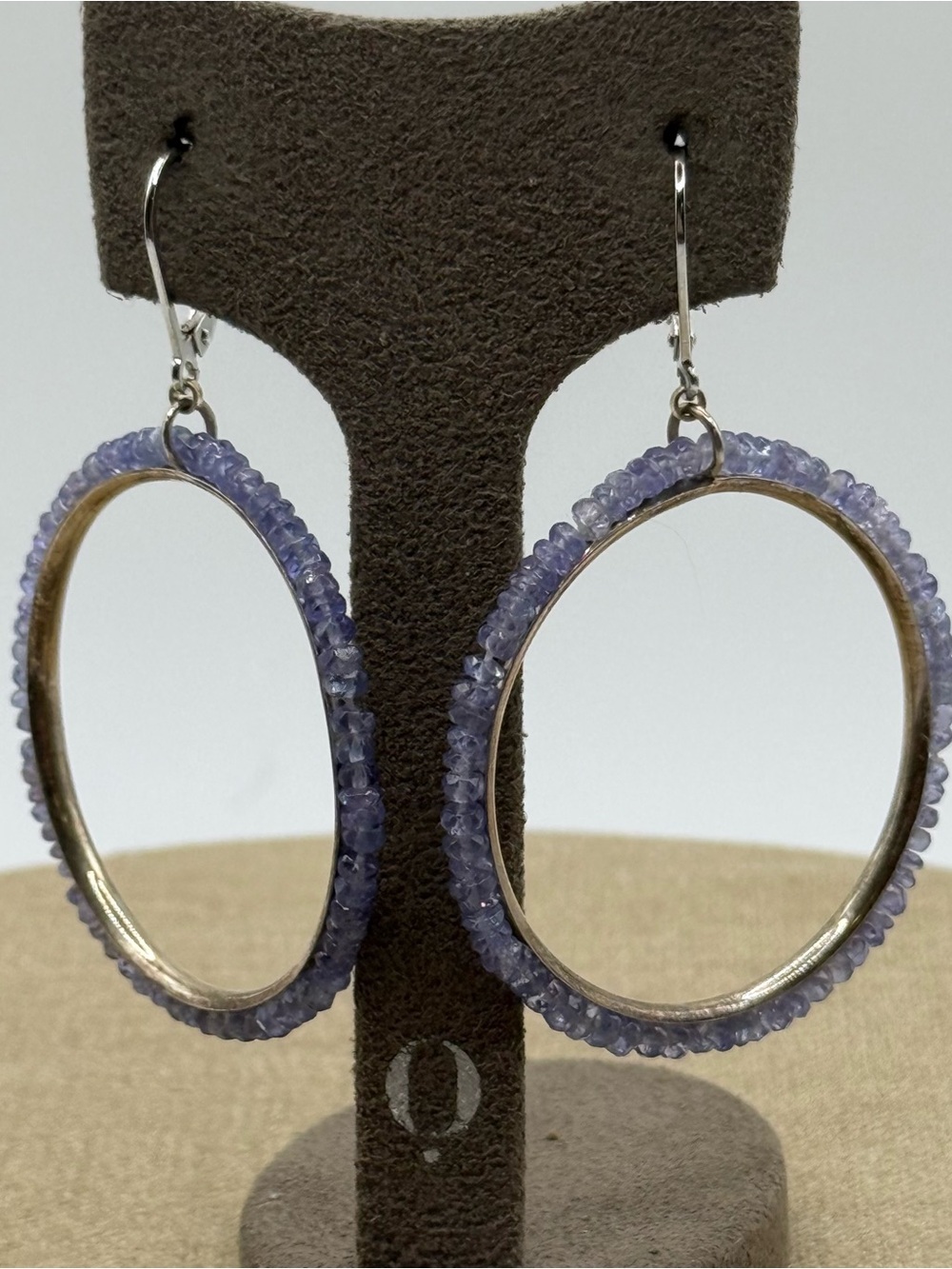 925 sterling silver tanzanite Bead Hoop Earrings